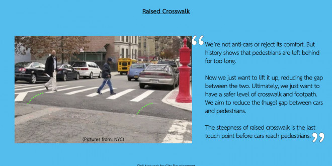 Picture People are walking across the raised crosswalk