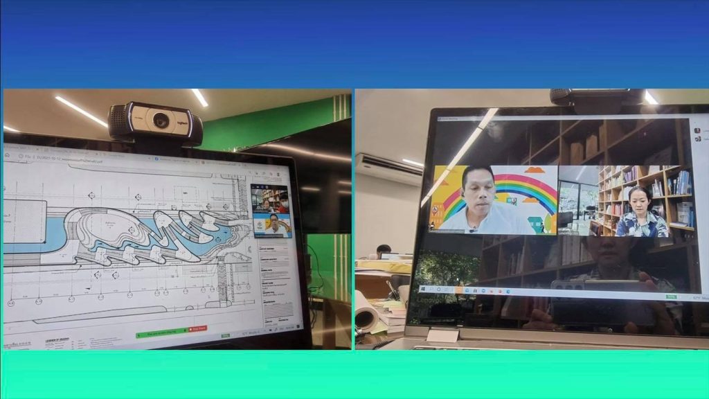 ภาพ พี่ซาบะคุยกับทีมออกแบบผ่านระบบซูม