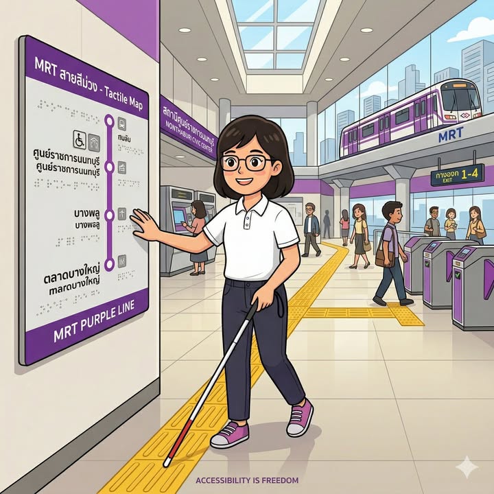 เข้าใจสถานีทั้งหมดด้วยมือและหู – รถไฟฟ้าสีม่วงมีแผนที่สัมผัสแล้ว